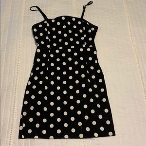 Black/white polka dot dress.